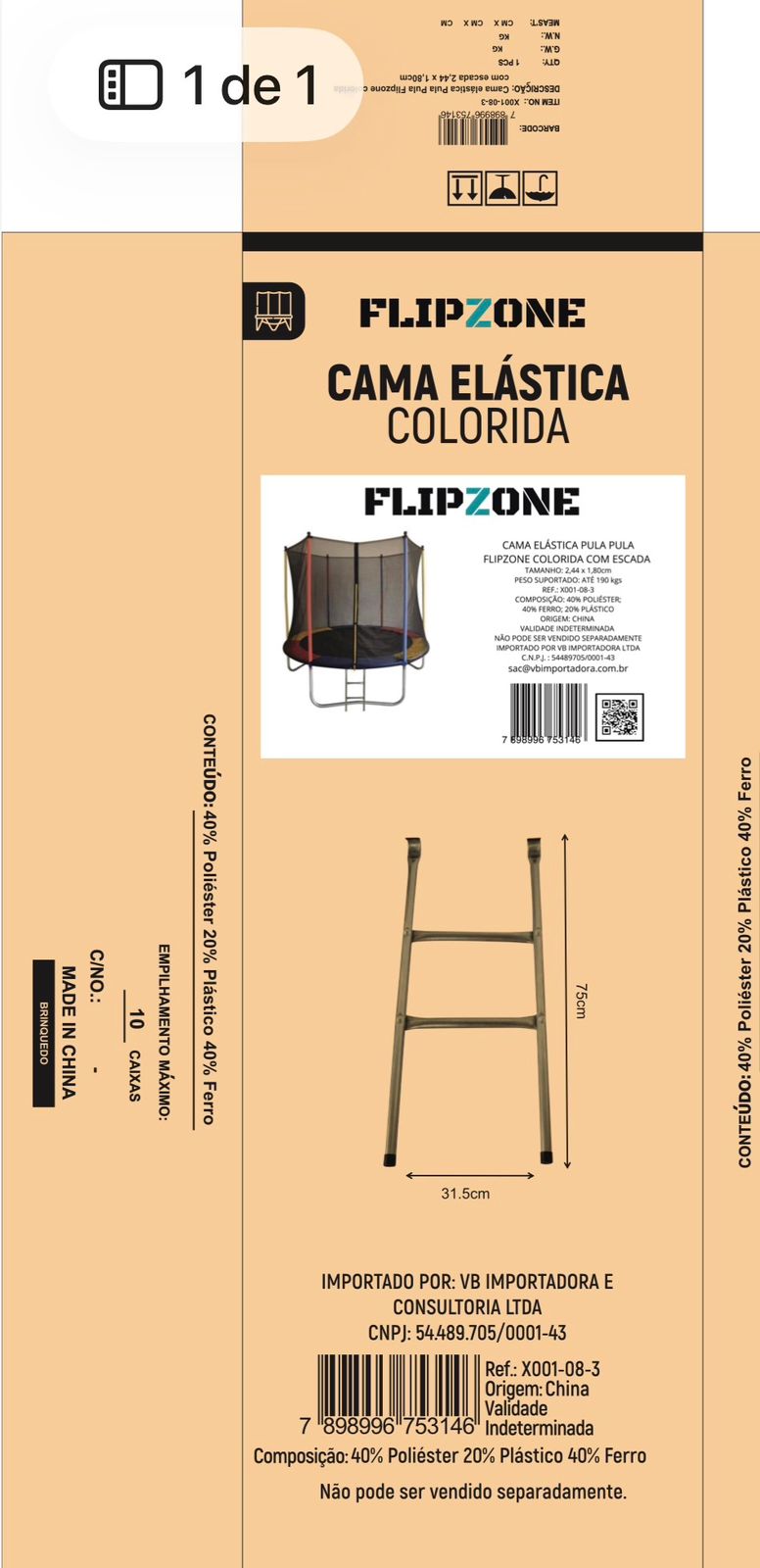 Cama elástica Pula Pula Flipzone colorida com escada 2,44 x 1,80cm
